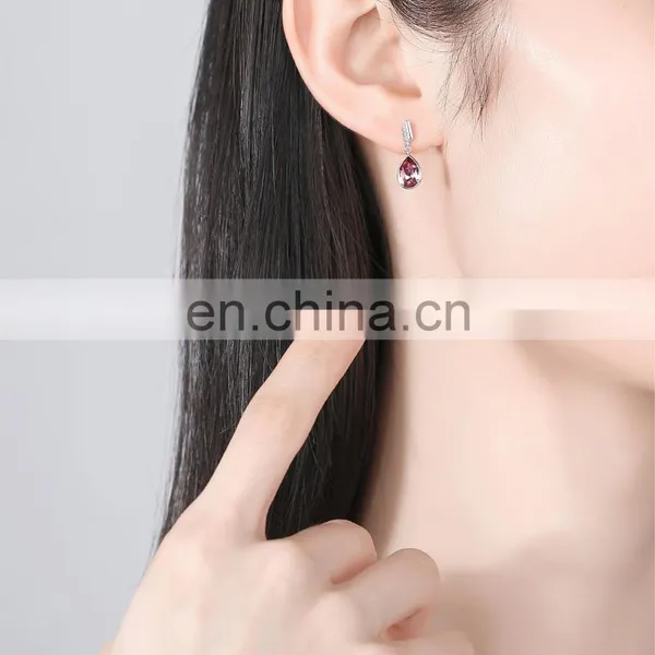925 Sterling Silver Needle Heart Earrings Made With Austrian Crystals Birthstone Jewelry Gifts for Women photo-5