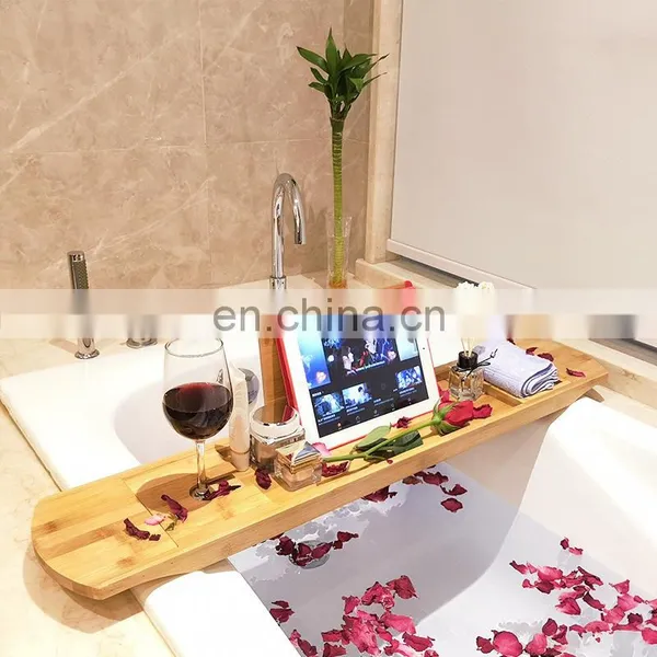 Customized 100% Natural Organic Premium Bathroom Bamboo Bathtub Caddy Tray photo-2