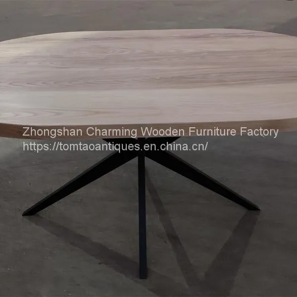 Wood Top Iron Base Oval Table