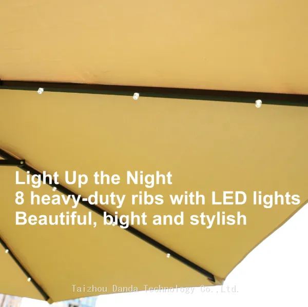 Factory Price Wholesale Outdoor 10FT Solar Power Umbrella With Led Lights Parasol With Tilt And Crank Waterproof And Sunshade photo-3