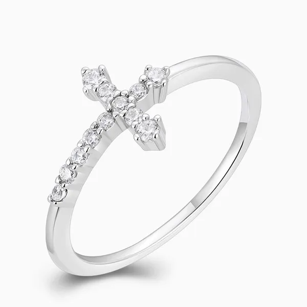 Shining Star Jewelry Simple Style 925 Sterling Silver Zircon Cross Ring Women photo-5