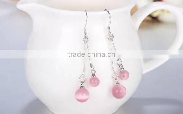 2016 New Fashion Red Opal Cat Eye Silver Long Pendant Earring photo-4