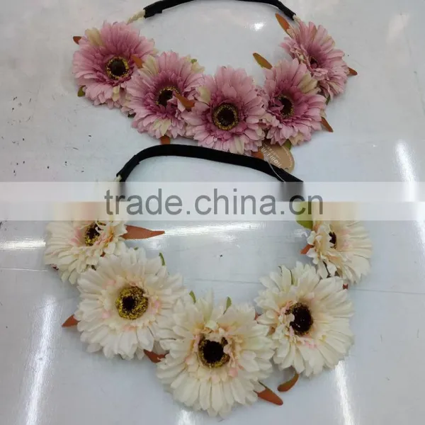 HL012 Fashion Women Bohemian Beach Daisy Flower Hairband Flower Head Crown Band for Girls