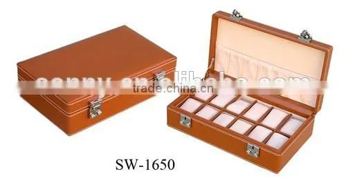 12 Slots Womens Brown Leather Watch Box photo-2