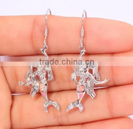 Rhodium Plated Mermaid Jewelry 925 Sterling Silver Synthetic Blue Opal Mermaid Pendant Quality Choice photo-3