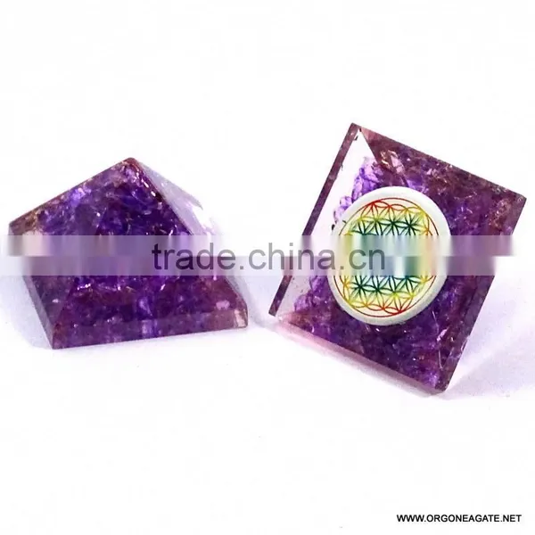 Violet Onyx Baby Orgone Pyramid With Flower Of Life | Orgone Agate photo-4