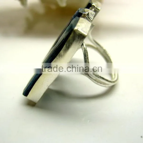 Blue Kyanite Multi Stone Rough Natural Gemstones Ring, Matt Finish Adjustable Rings, 925 Solid Sterling Silver Rings photo-3