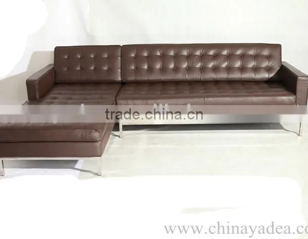 Living Room Furniture Florence Knoll Brown Leather Corner Sofa photo-2