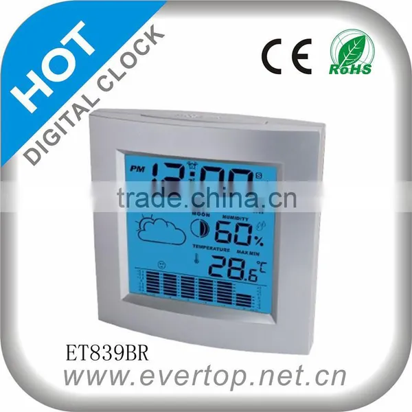 NEW DIGITAL LCD CLOCK WITH BLUE BACKLIGHT AND DCF ET839BR photo-2