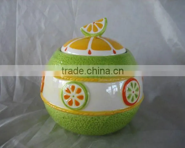 Ceramic Sugar Pot in Orange Design