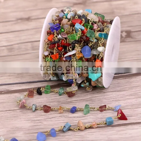 Natural Mix Stone Turquoise Coral Amethyst Rose Quartz Crystal Chip Beads Chain Rosary Chain Jewelry for Necklace photo-2