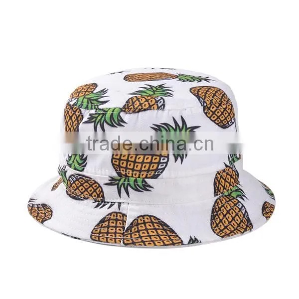 2016 New Fashion Ladies Summer White Pink Pineapple Printed Bucket Hats Caps For Women Girls photo-5