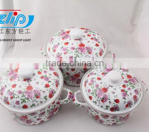 The Best Quality 3 Pcs Enamel Casserole With Metal Cover Beautiful Decal photo-4