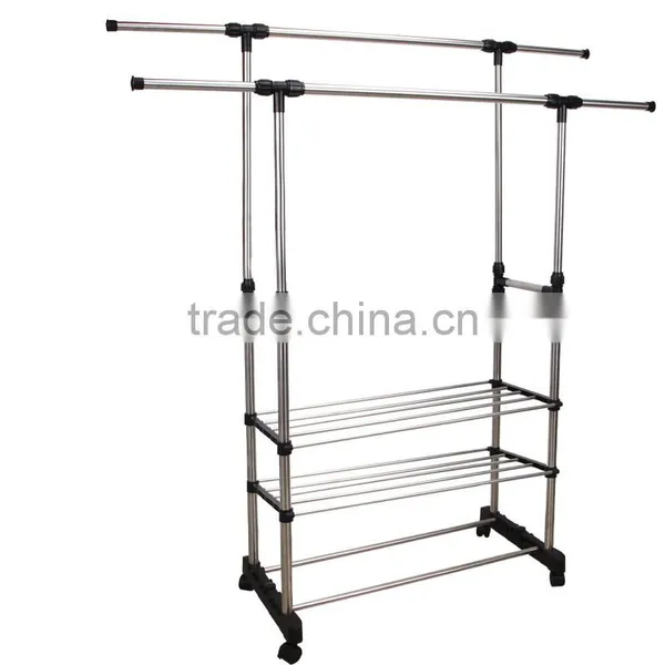 Double Rail Adjustable Portable Clothes Hanger Garment Rack Premium Heavy Duty photo-2