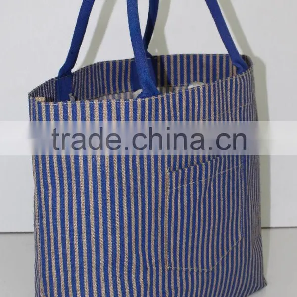 Eco-friendly Reusable Bag Women Grocery Shopping Tote Bag With Handles Large Jute Burlap Bag With Cotton Handles photo-2