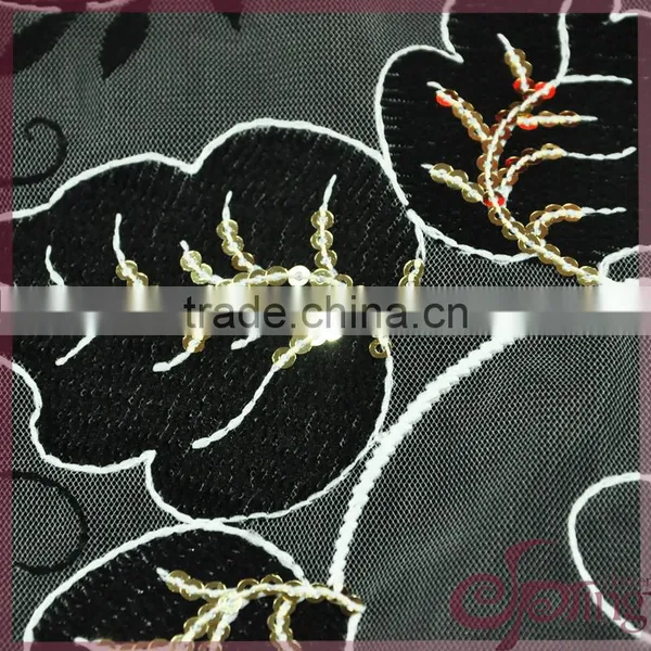 Lily Embroidered Mesh Swiss Lace Fabric, Sequin Bridal Lace Fabrics for Dress photo-3