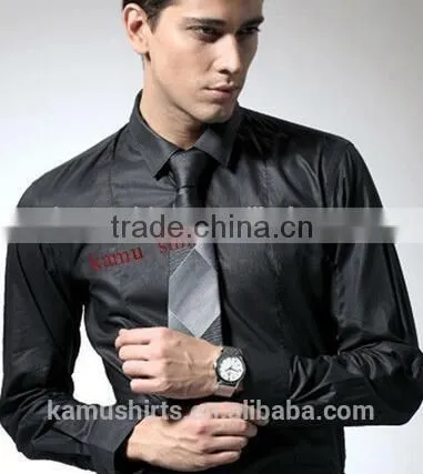 Men's Black Satin Dress Shirts Tie&hanky Man Satin Shirt photo-3