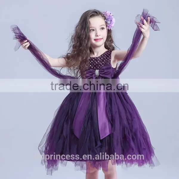2017 Girl Party Wear Western Dress Elegant Dress Big Bow Purple Dress photo-2