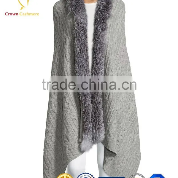 Fur Trimmed Cashmere Cable Shawl Cashmere Shawl With Fur photo-2