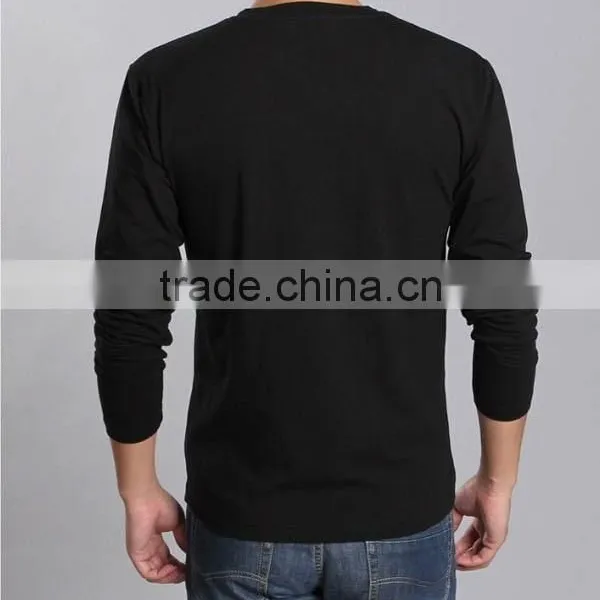 Mens Custom Design Black V Neck Plain Long Sleeve t Shirt for Men photo-3