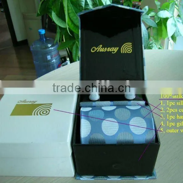 100% Silk Necktie Set With Cufflinks and Hankerchief and Giftbox
