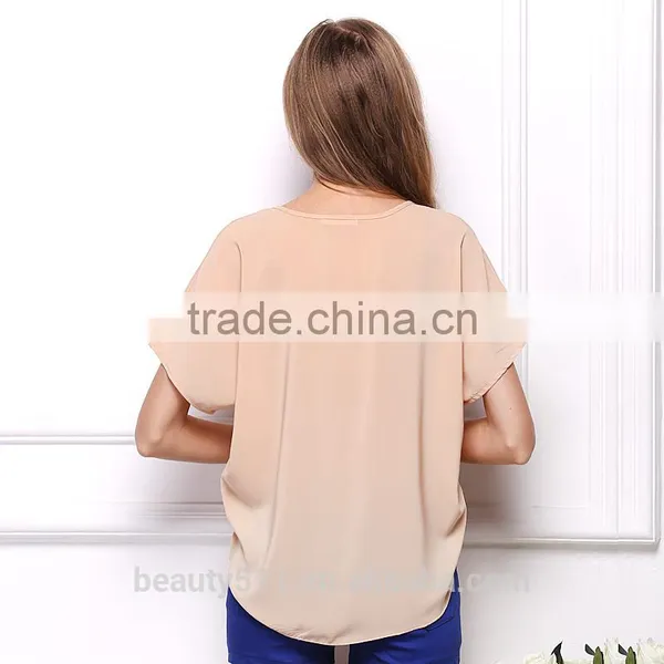 A Pocket Bat Short Sleeved Chiffon Shirt Blouse Color Perspective SD99 photo-4