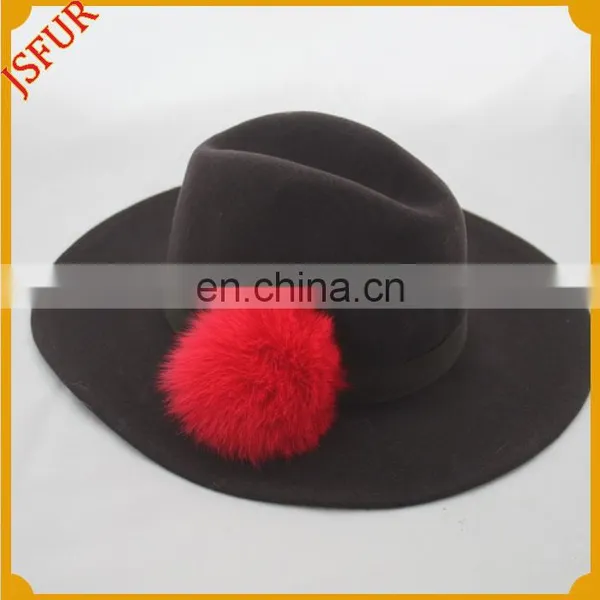 Hot Sale Wholesale Fox Fur Pom Pom Fedora Hat