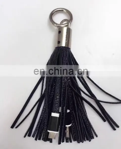 Cheap Wholesale Leather Tassels Keychain With USB Wire photo-5