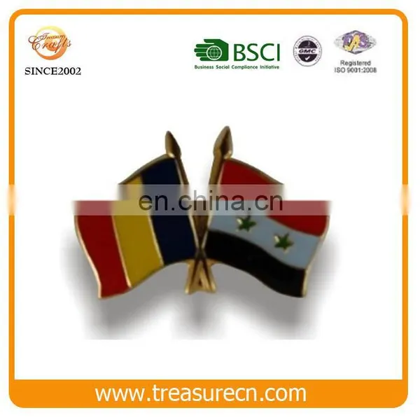 Gold-plated Iron Twin Flag Metal Badge With Enamel Logo photo-2