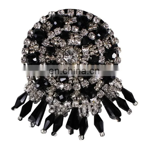 Fashion Red Black Round Design Beaded Crystal Tassel Fringe Patches for Bag Clothes photo-2