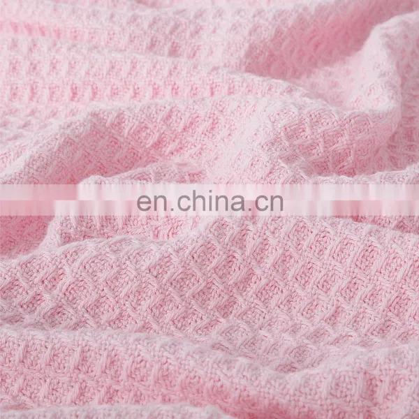 Nice Quality Breathable Pink Summer King Queen Waffle Cotton Blankets photo-6