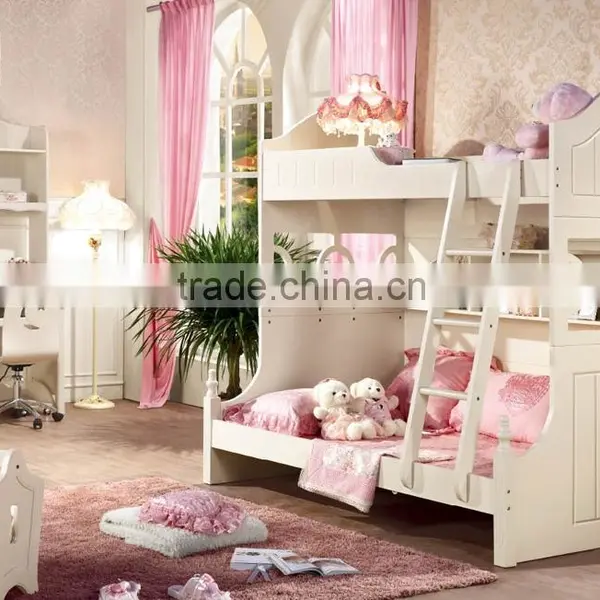 Children Wooden Bunk Bed With Stairs and Bookcase,Children's Furniture Sets