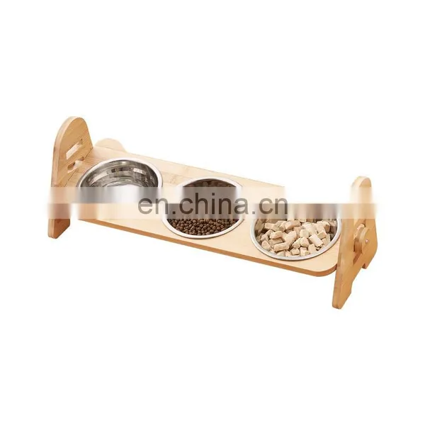 Reasonable Price Pet Bowls Stainless Steel Stylish Multifunction Dog Cat Food Feeder Bowls Bamboo Elevated Custom Logo photo-5
