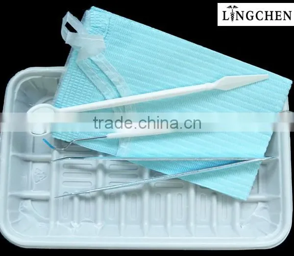 Dental Disposable 5 Sets (mouth Mirror, Probe, Bib, Tweezer, Tray) LC-DP01 photo-2