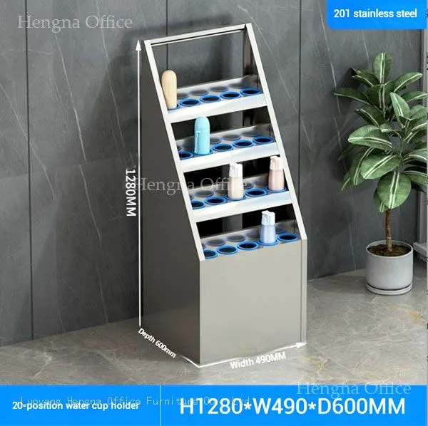 Space-Saving Ramped Stainless Steel Thermos Holder Display, 30/40/60 Position Commercial Utility Rack for High-Traffic Areas