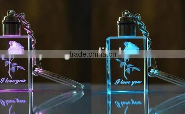 Color Changing 3d Laser Transparent Photo Led Crystal Keychain for Wedding Gifts photo-2