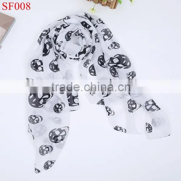 SF007 High Quality Beautiful Lady Temperament Chiffon Silk Neck Scarf White Scarf With Skull Crown photo-2