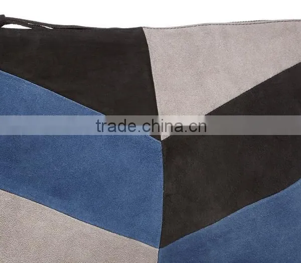 High Quality Navy Suede Colour Block Clutch Bag photo-3