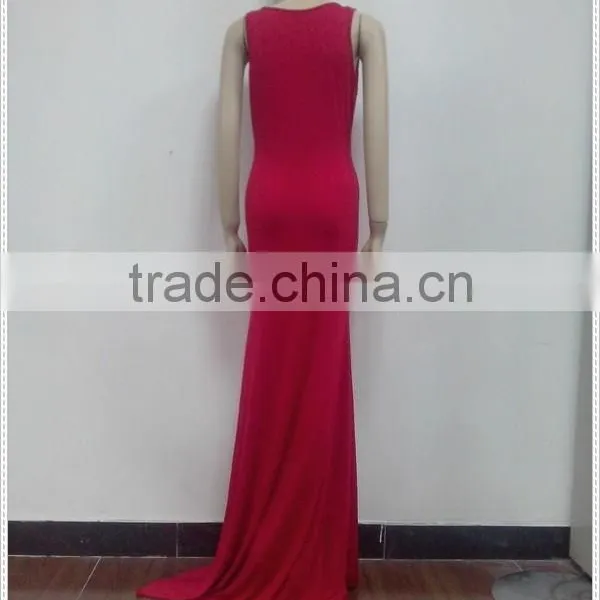Custom Made Women Deep V Neck Red Long Maxi Dress photo-4