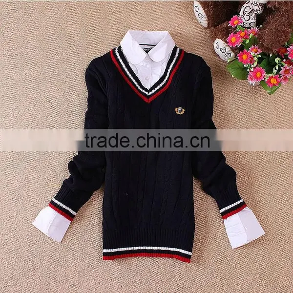 Deep v Neck School Formal Cashmere Wool Sweater 2016 Spring, Kids Long Sleeve Pullover photo-2