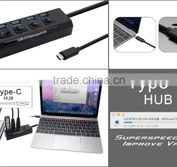 USB Type C to 4-Port USB 3.0 Hub With Individual Power Switches and LEDs photo-3