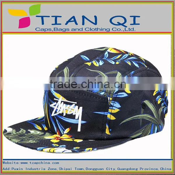 5 Panel Blue Heat Transferring Printing With Flat Logo Embroidery Hats