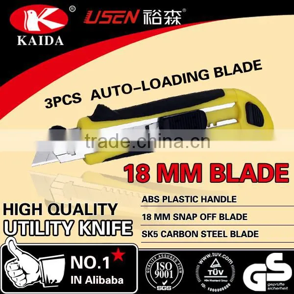3 PCS Auto Loading Blade Plastic With Rubber Grip Handle 18MM Utility Knife photo-3