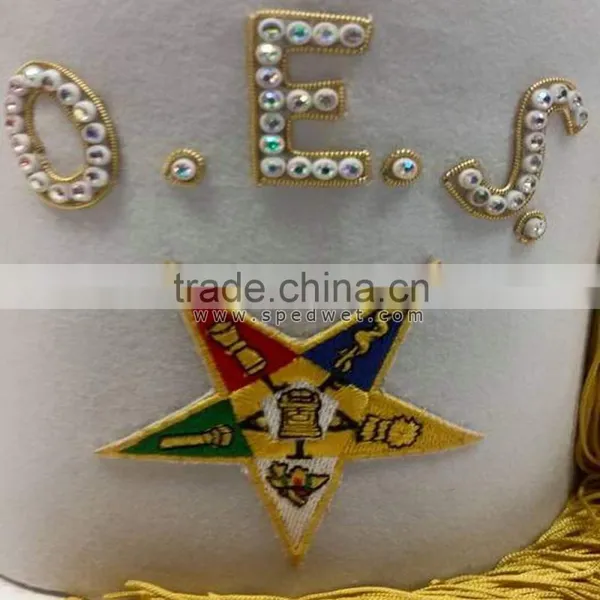 Masonic Oes Star Fez Embroidery With Rhinestones | Order Eastern Star Jeweled Fez Cap photo-2