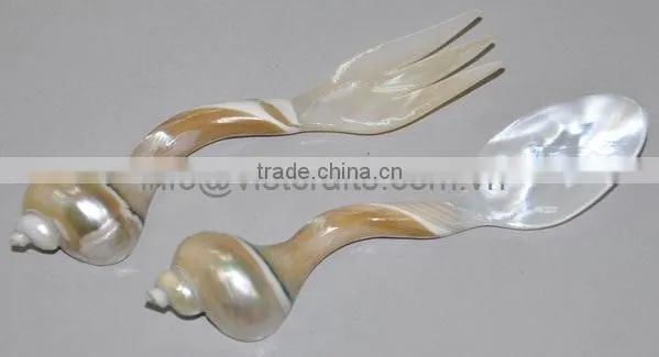 Shell and Mother of Pearl Utensils, Shell Serving Set, 20cm Long