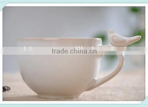 200ml Ceramic Coffee Mug With Saucer and Bird in Handle photo-3