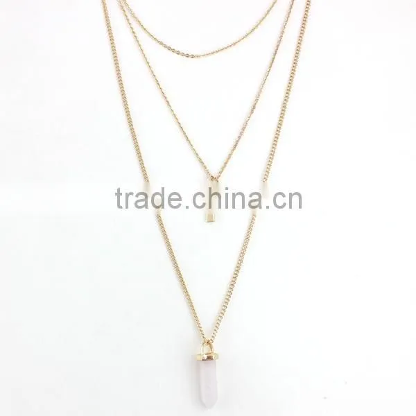 Hot Sale European And American Design Rose Gold Plated Necklace Ornaments Multilayer Emerald Crystal Color Stone Bead Neckladces photo-2