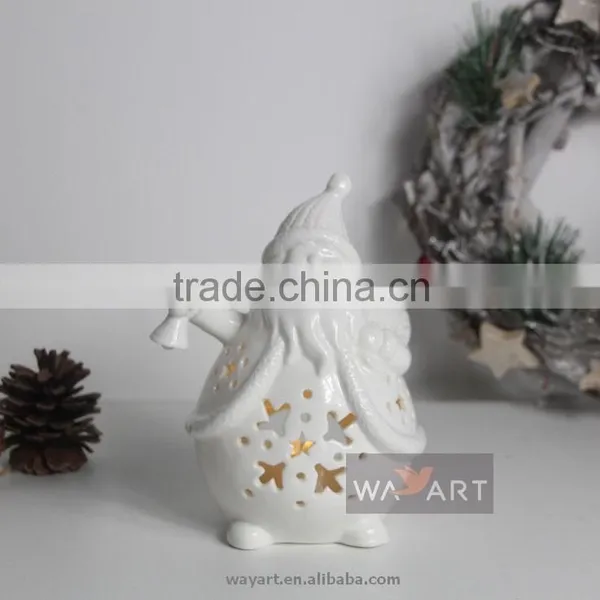 White Ceramic Christmas Father Decroations Santa Claus Candle Holders photo-3