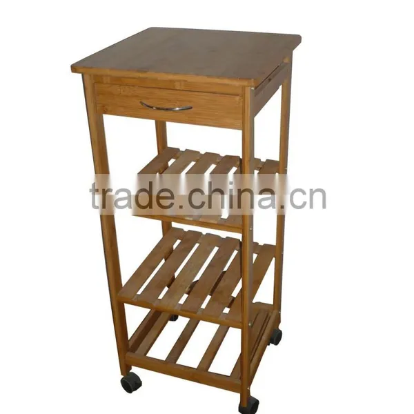 Multifunction Bamboo Kitchen Vegetable Trolley With Drawer and Basket photo-6