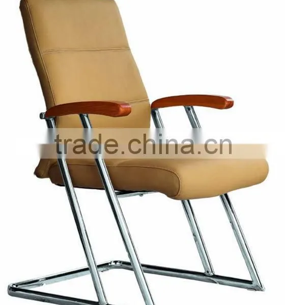 Chrome fixed chair base with wooden armrest pu leather visitor chair AH-154